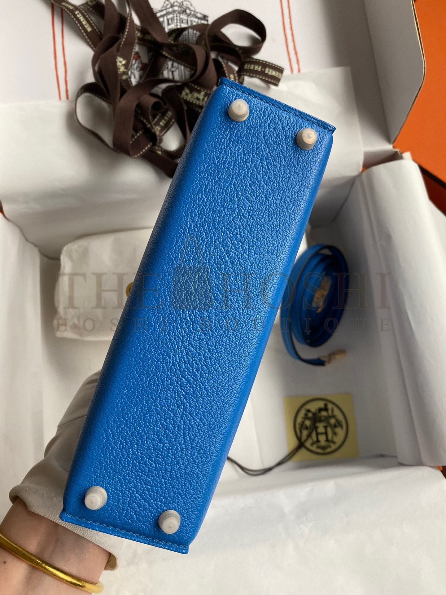 H**me5 Kelly Mini II Sellier Handmade Bag In Blue Hydra Chevre Mysore Leather Master Quality