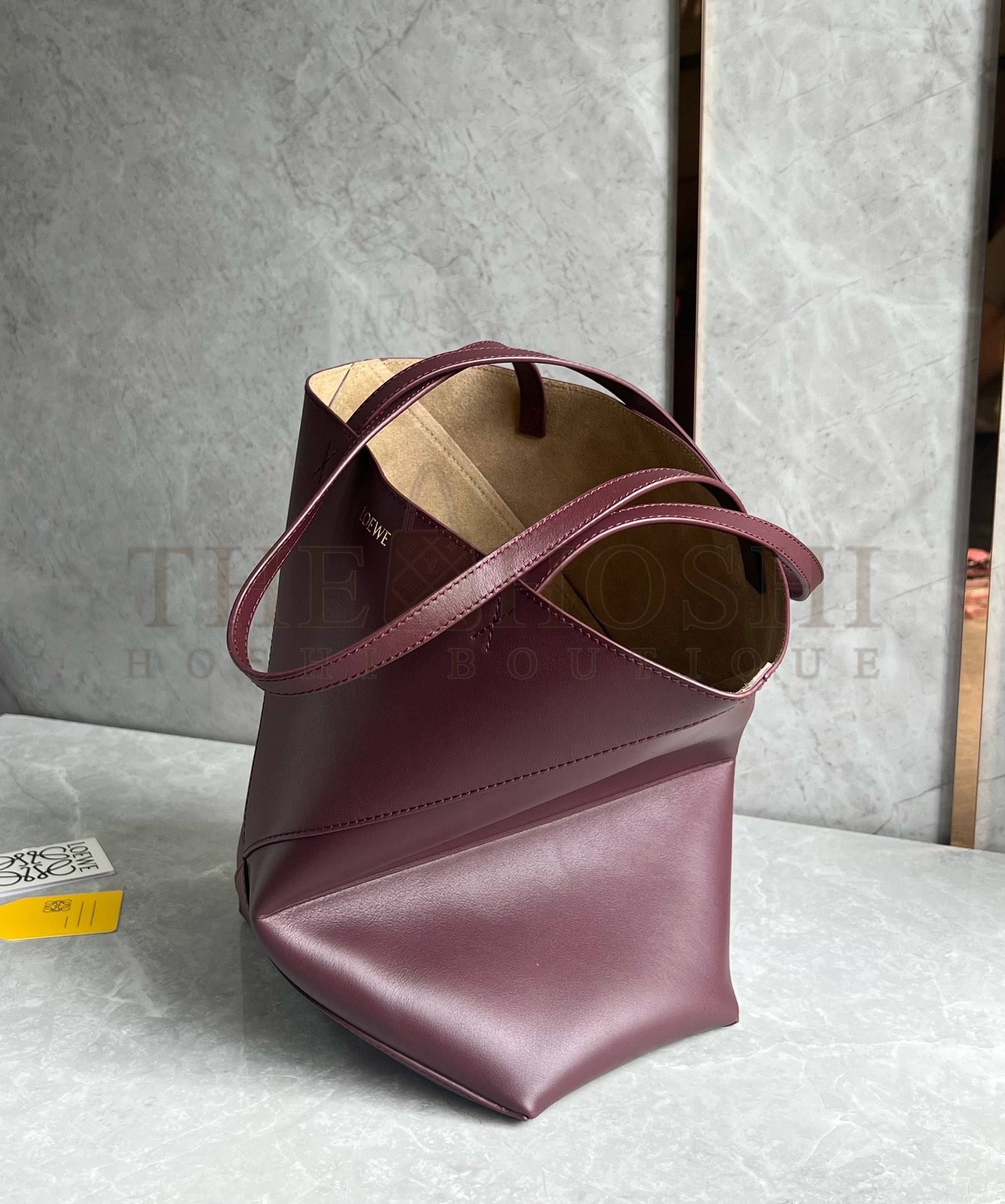 L0ew* Medium Puzzle Fold Tote Bag in Bordeaux Calfskin Master Quality