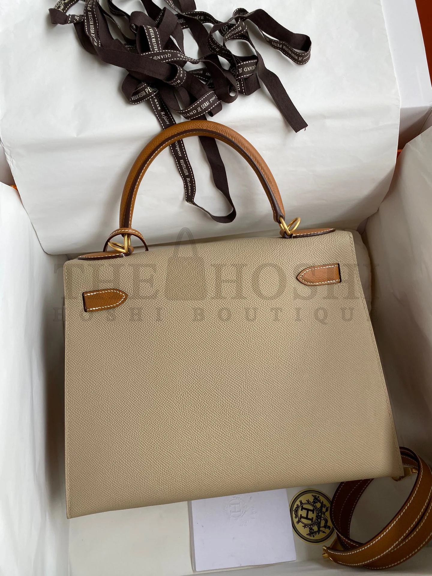 H**me5 Kelly Sellier 28 Bicolor Bag in Trench and Gold Epsom Calfskin Master Quality