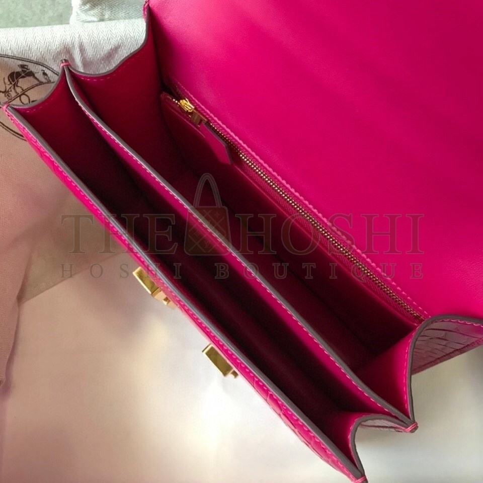 H**me5 Constance 24cm Bag In Rose Red Embossed Crocodile Master Quality