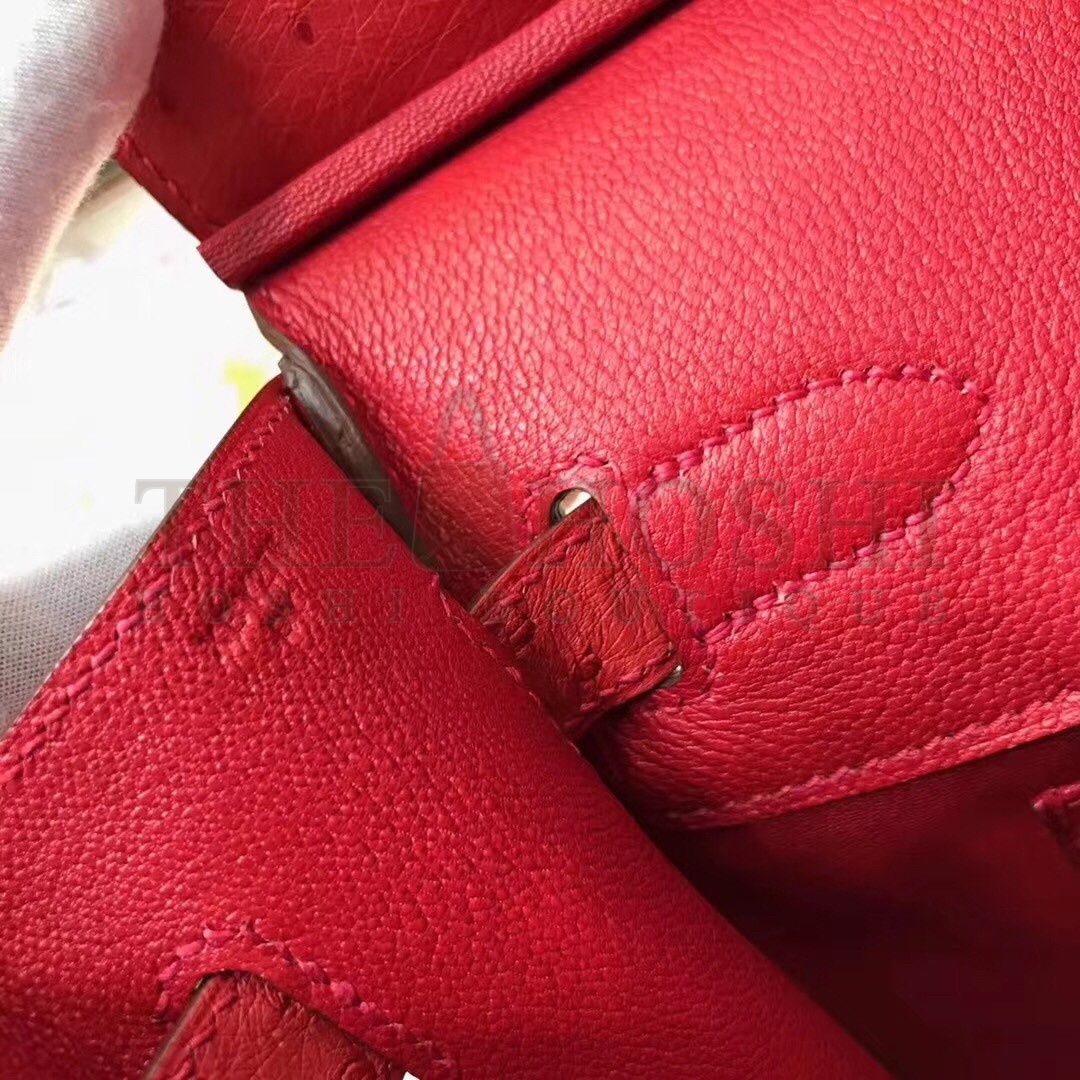 H**me5 Red Birkin 30cm Ostrich Handmade Bag Master Quality