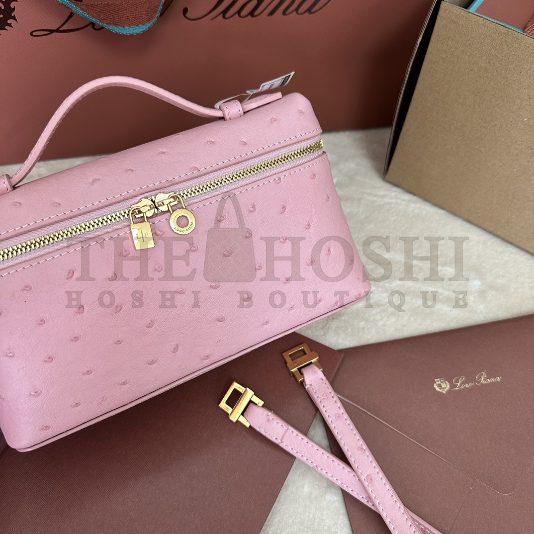 L0r0 P1ana LP L19 Extra Pocket Ostrich Leather Clutch Crossbody Bag 19x6.5x11cm Master Quality
