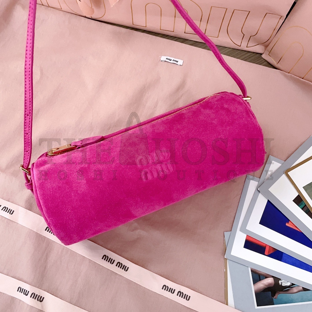 Miu Miu M1um1u Cylinder Shoulder Bag Suede Leather Pink 22x9x9cm 5NE851 Master Quality