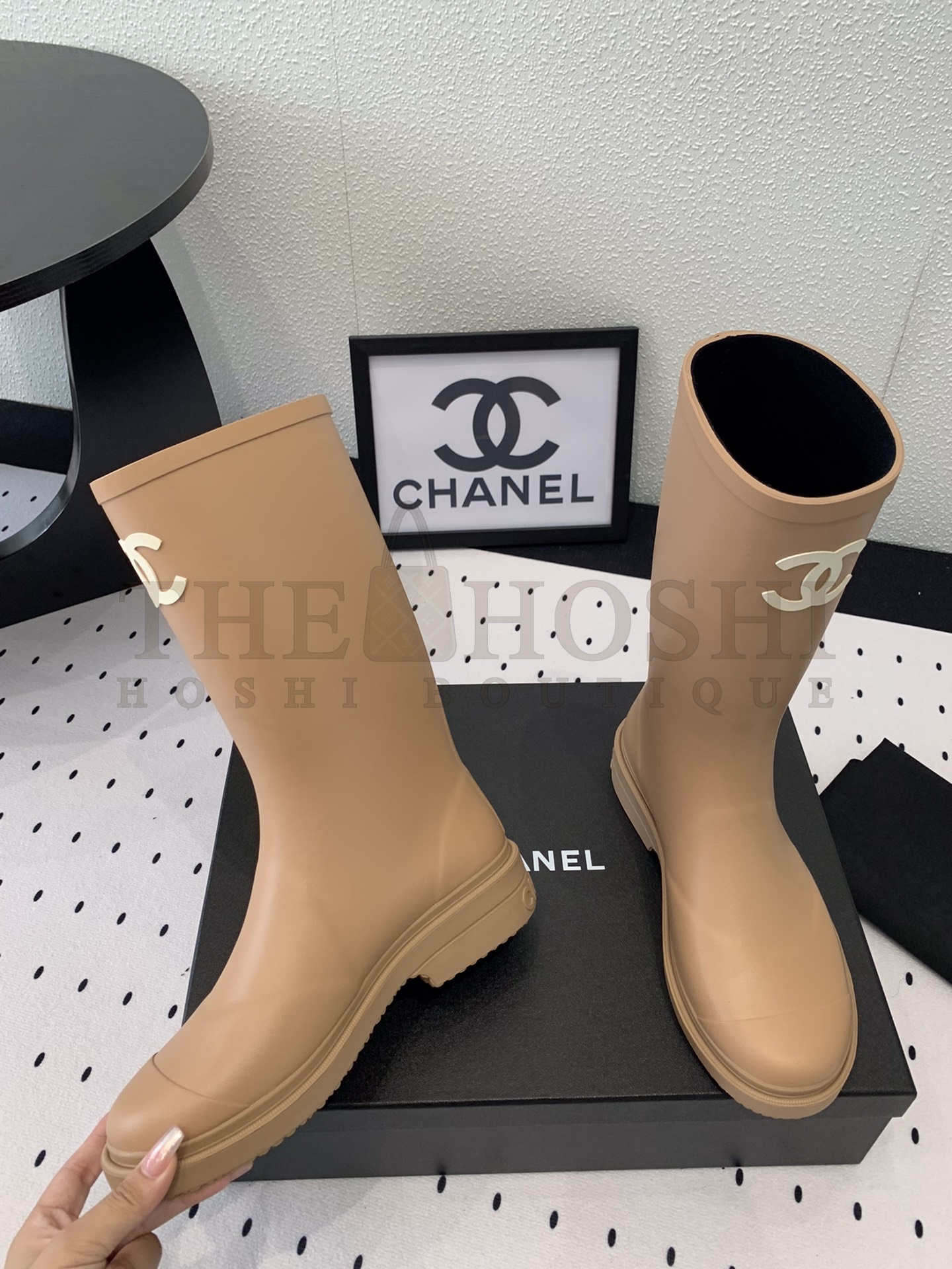 Ch**el Women CC High Boots Caoutchouc Leather Master Quality