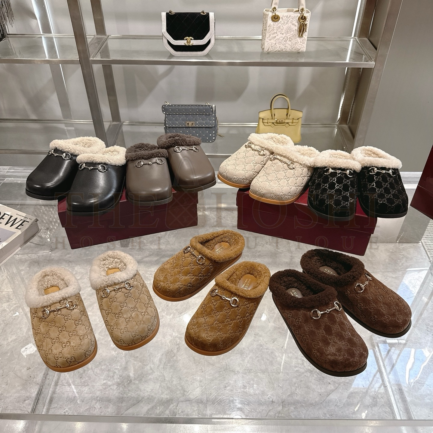 Gvc*1 Brown Leather Horsebit-Detailed Shearling-Lined Mules Sandals Master Quality