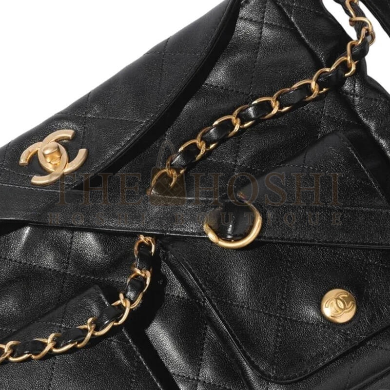 Ch**el HOBO HANDBAG GRAINED CALFSKIN &amp; GOLD-TONE METAL BLACK AS4668 (30*21.5*5cm) Master Quality
