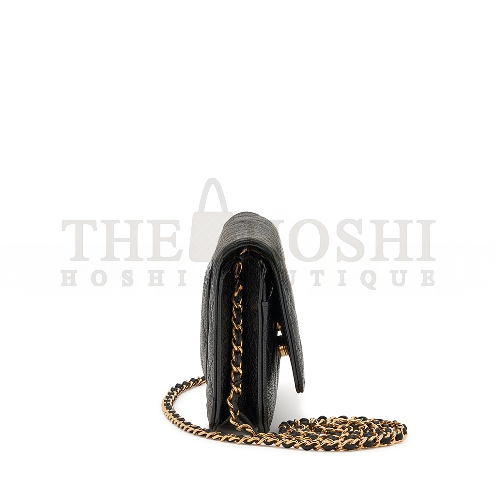 Ch**el QUILTED CAVIAR WALLET ON CHAIN WOC BLACK GOLD HARDWARE A33814 (19*12*3cm) Master Quality