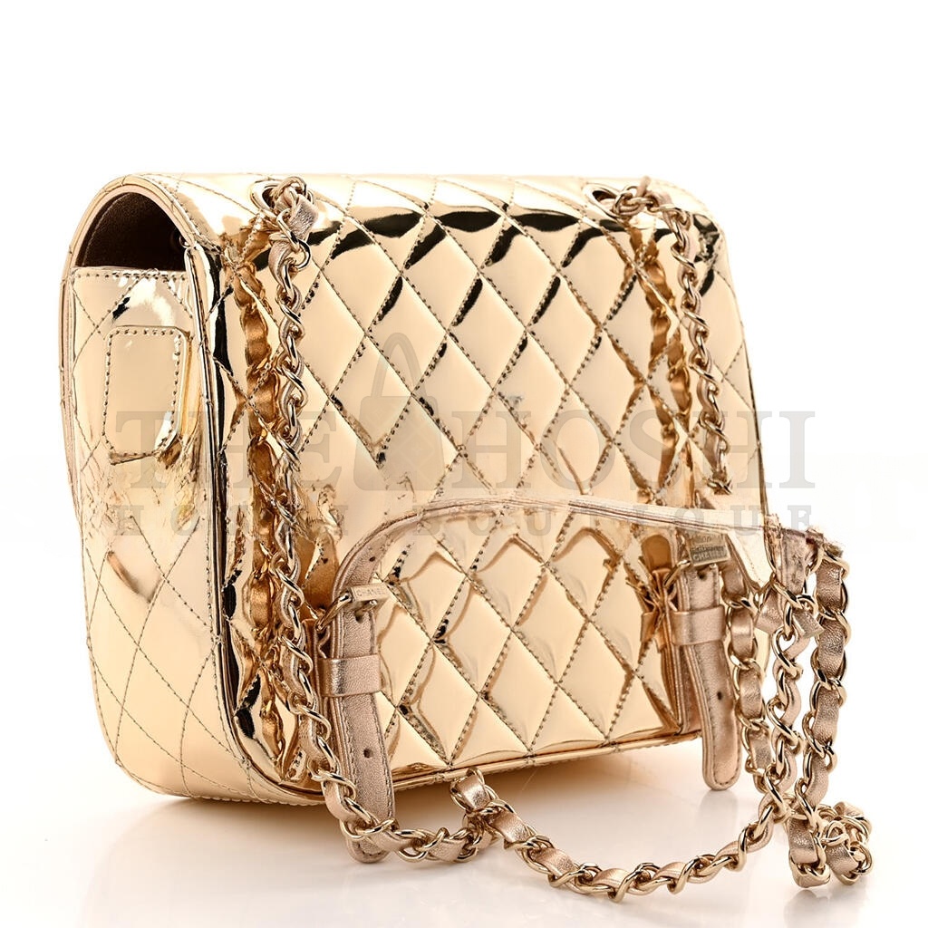 Ch**el MIRROR CALFSKIN METALLIC CALFSKIN QUILTED HOLLYWOOD BOULEVARD BACKPACK WITH COIN PURSE GOLD AS4647 (20*15*6.5cm) Master Quality