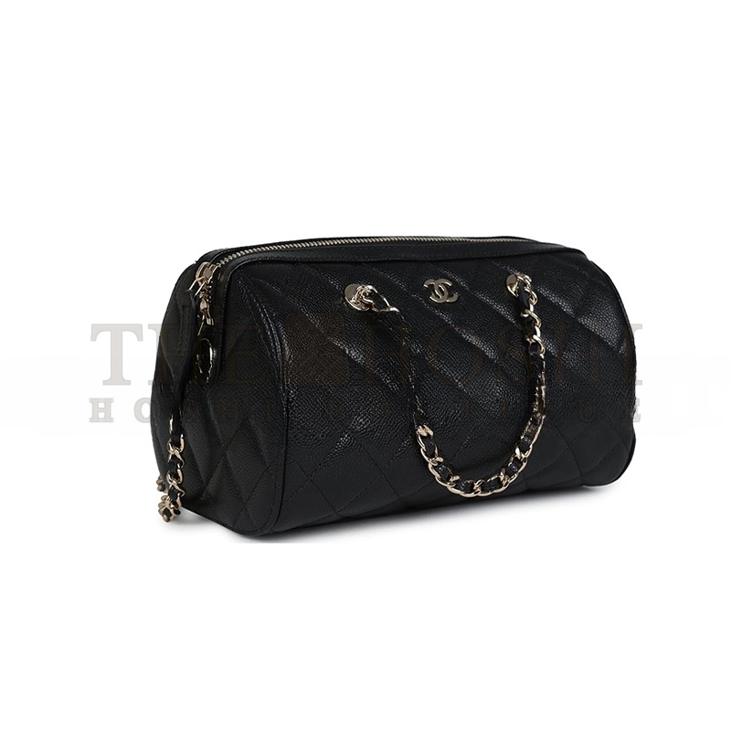 Ch**el MINI TIMELESS CLASSIC BARREL BAG WITH CHAIN BLACK SHINY CAVIAR LIGHT GOLD HARDWARE AS0932 (18*13*10cm) Master Quality