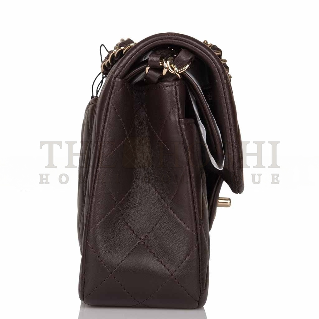 Ch**el MASTER CLASSIC DOUBLE FLAP BAG DARK BROWN LAMBSKIN LIGHT GOLD HARDWARE AS1117 (23*14.5*6cm) Master Quality