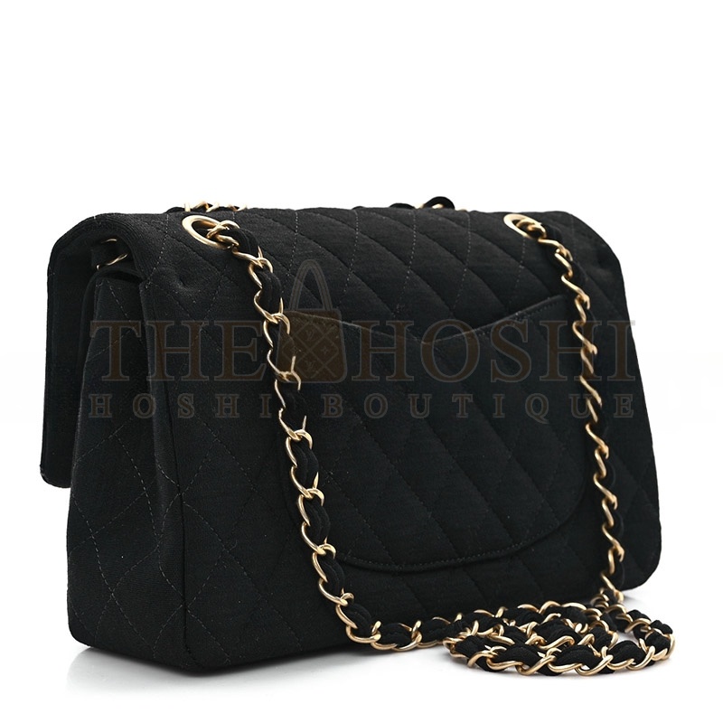Ch**el JERSEY QUILTED MEDIUM DOUBLE FLAP BLACK  (25*17*7cm) Master Quality