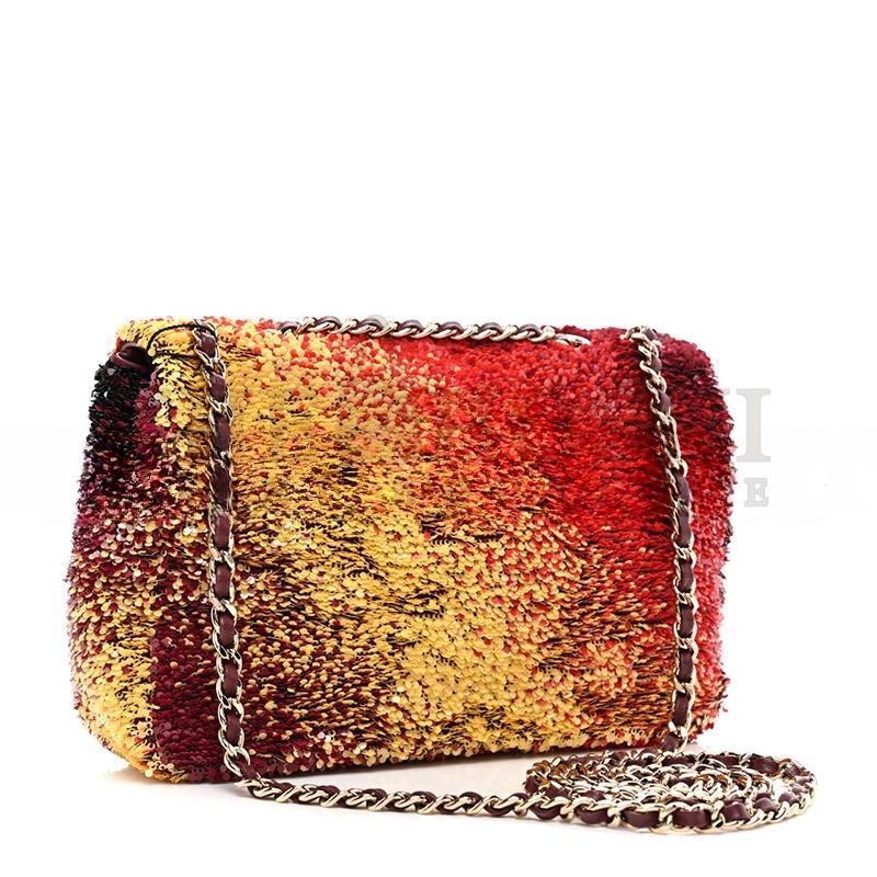 Ch**el SHADED SEQUINS MINI FLAP BLACK BURGUNDY RED YELLOW 1566880 (20*14*7cm) Master Quality