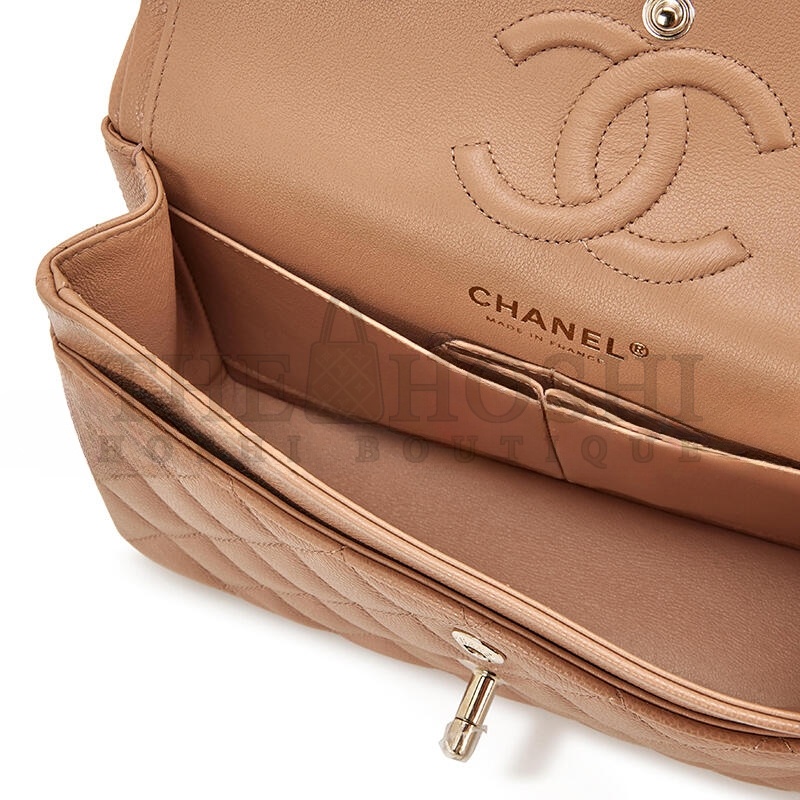 Ch**el QUILTED CAVIAR SMALL CLASSIC DOUBLE FLAP BAG DARK BEIGE 203204 (23*14.5*6cm) Master Quality