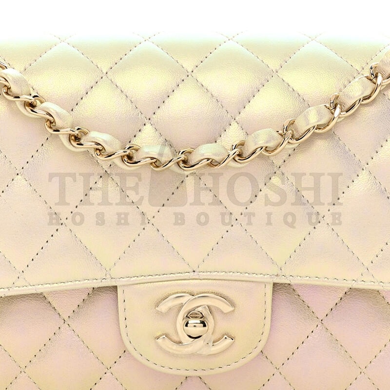 Ch**el IRIDESCENT LAMBSKIN QUILTED MEDIUM DOUBLE FLAP 1404212 (25*15*6cm) Master Quality