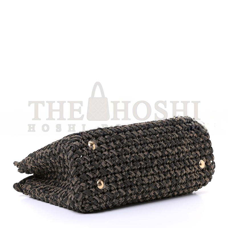 F**di FABRIC JACQUARD FF 1974 WOVEN KNOTTED MEDIUM PEEKABOO ICONIC SATCHEL TOBACCO MORO (34*25*13cm) Master Quality