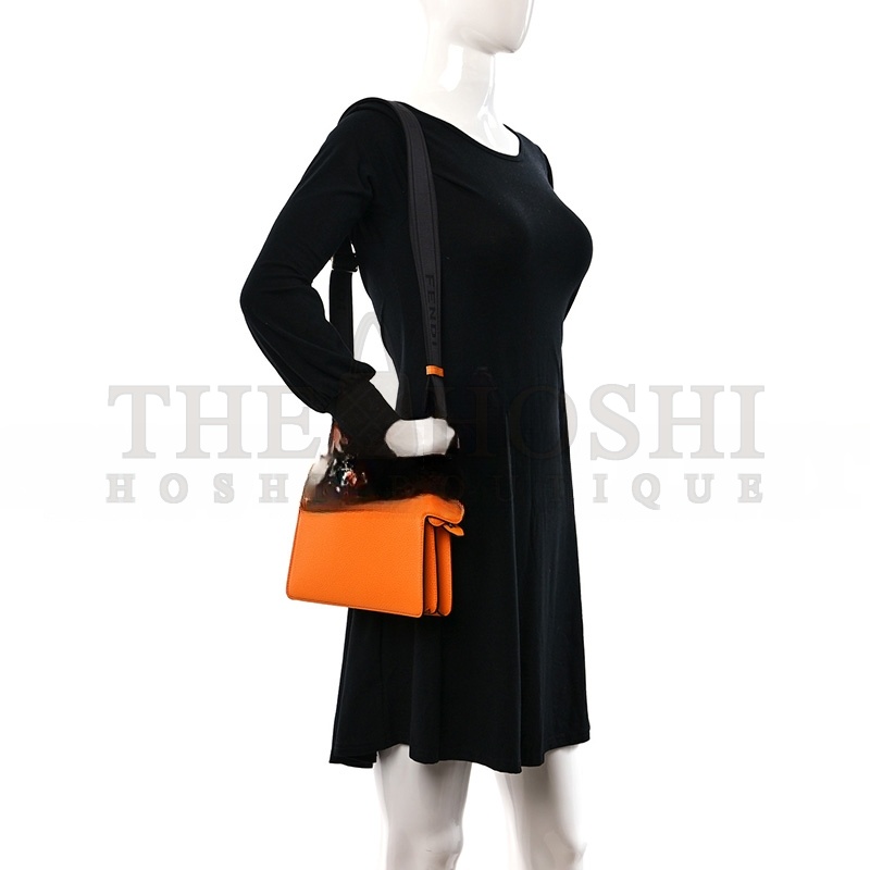 F**di CUOIO ROMANO VITELLO COVER BI-COLOR PEEKABOO I SEE U X CROSS SATCHEL ORANGE (23*14.5*6cm) Master Quality