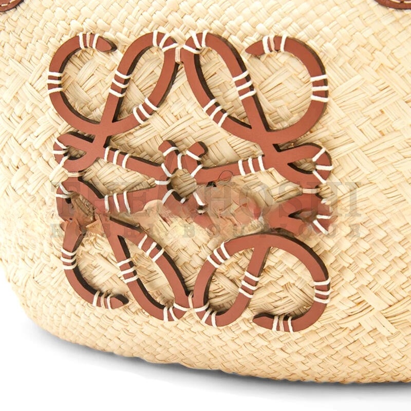 L0ew* SMALL ANAGRAM BASKET BAG IN IRACA PALM AND CALFSKIN A223P65X01-2435 (38*17*13cm) Master Quality