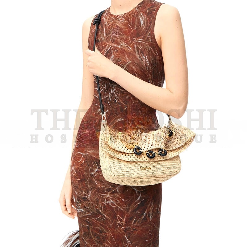 L0ew* MEDIUM OLA BAG IN RAFFIA AND CALFSKIN AP22P22X05 (26*18*13cm) Master Quality