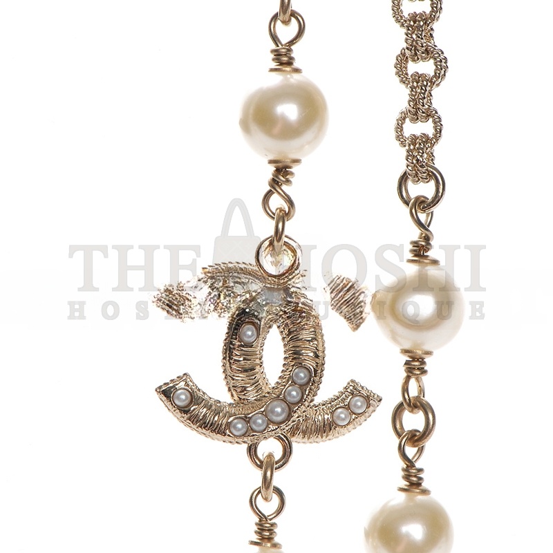Ch**el PEARL CC LONG NECKLACE LIGHT GOLD 213657 Master Quality