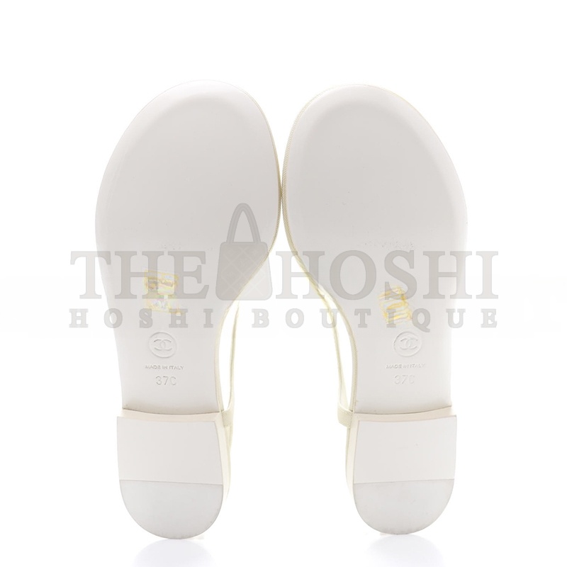 Ch**el LEATHER WOMEN’S SANDALS WHITE STARLIKE GOLD HARDWARE Master Quality