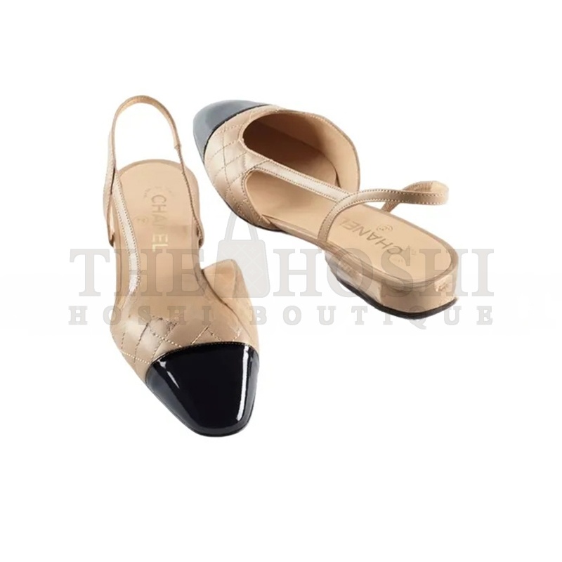Ch**el SLINGBACKS LAMBSKIN &amp; PATENT CALFSKIN BEIGE &amp; BLACK G39221 Y55956 K4671 Master Quality