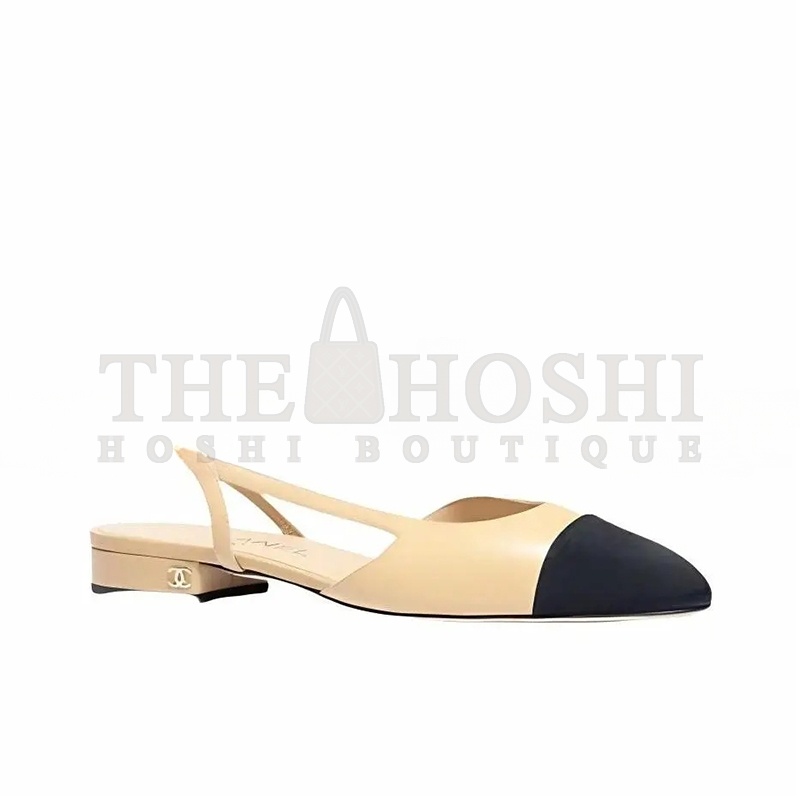 Ch**el SLINGBACKS GOATSKIN &amp; GROSGRAIN BEIGE &amp; BLACK G31319 Y50006 C8378 Master Quality