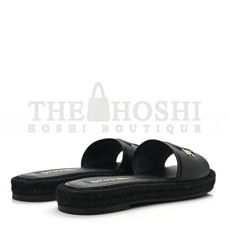 CHANE LAMBSKIN ESPADRILLE MULE SANDALS BLACK G39778 Master Quality