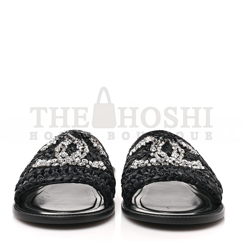 Ch**el RAFFIA CRYSTAL CC MULES SANDALS 1319546 Master Quality