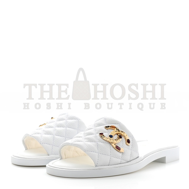 Ch**el MULES SHINY GOATSKIN &amp; METAL WHITE G38794 X56519 0N778 Master Quality