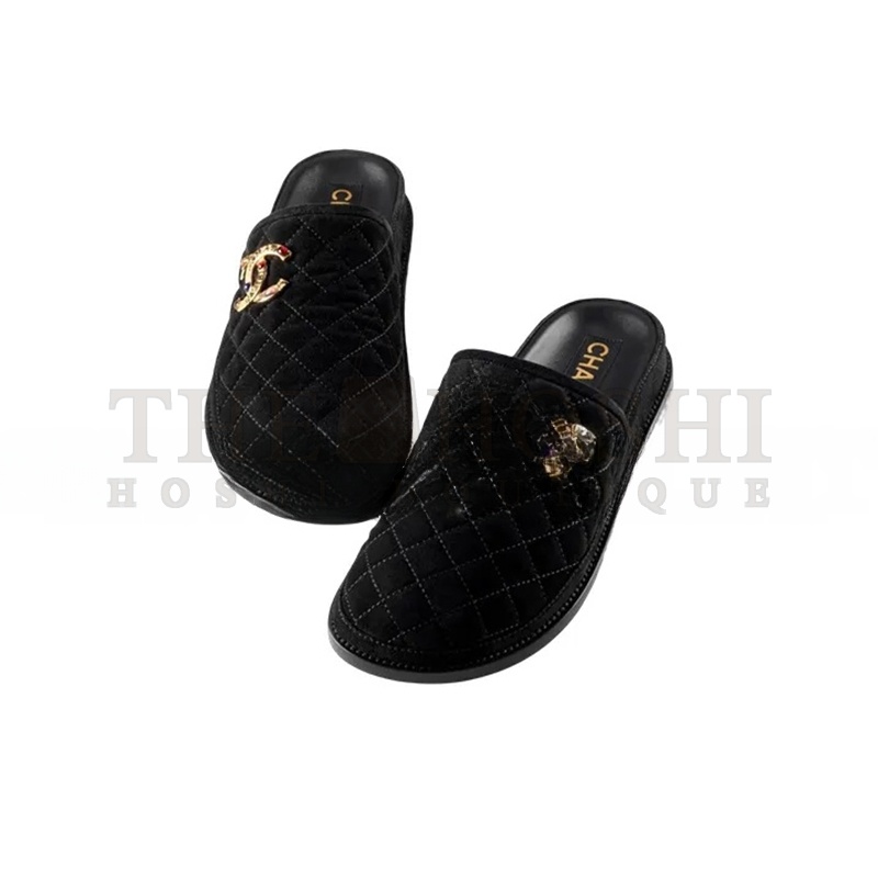 Ch**el MULES SUEDE CALFSKIN &amp; METAL BLACK G38648 X56518 94305 Master Quality