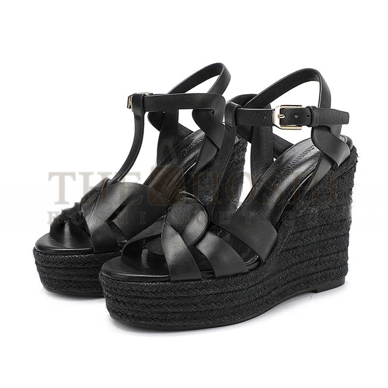 Y51 TRIBUTE WOVEN LEATHER ESPADRILLE WEDGE SANDALS Master Quality