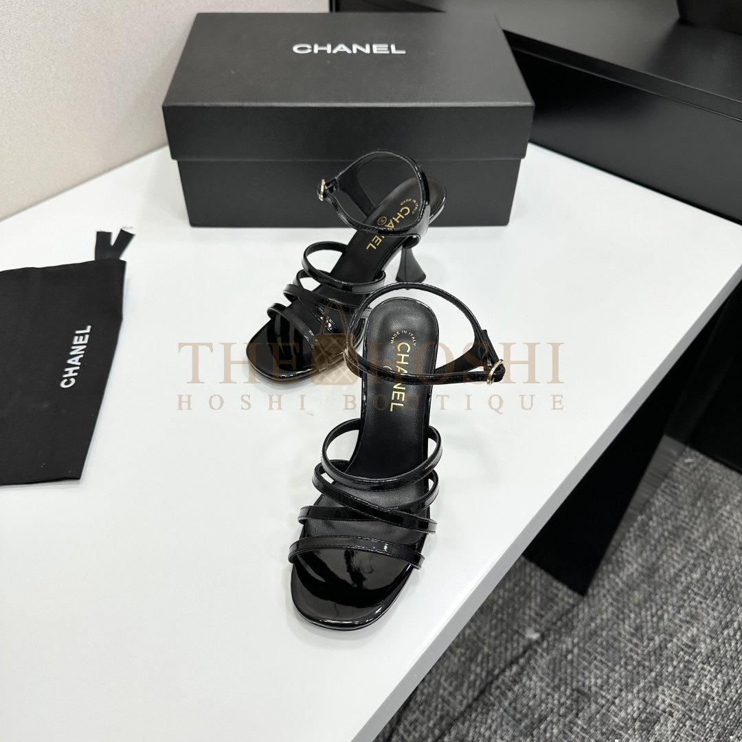 Ch**el 2025 Strappy High Heel Sandals with Logo Buckle